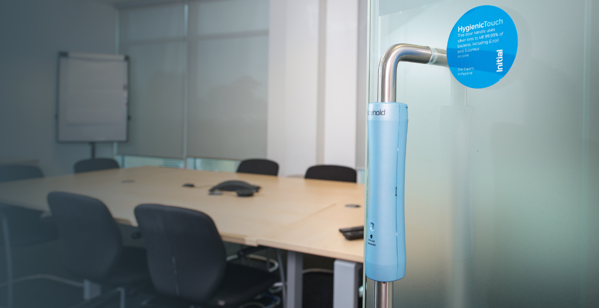 Commercial HygienicTouch door handle. Helps with the reduces in bacteria transfer