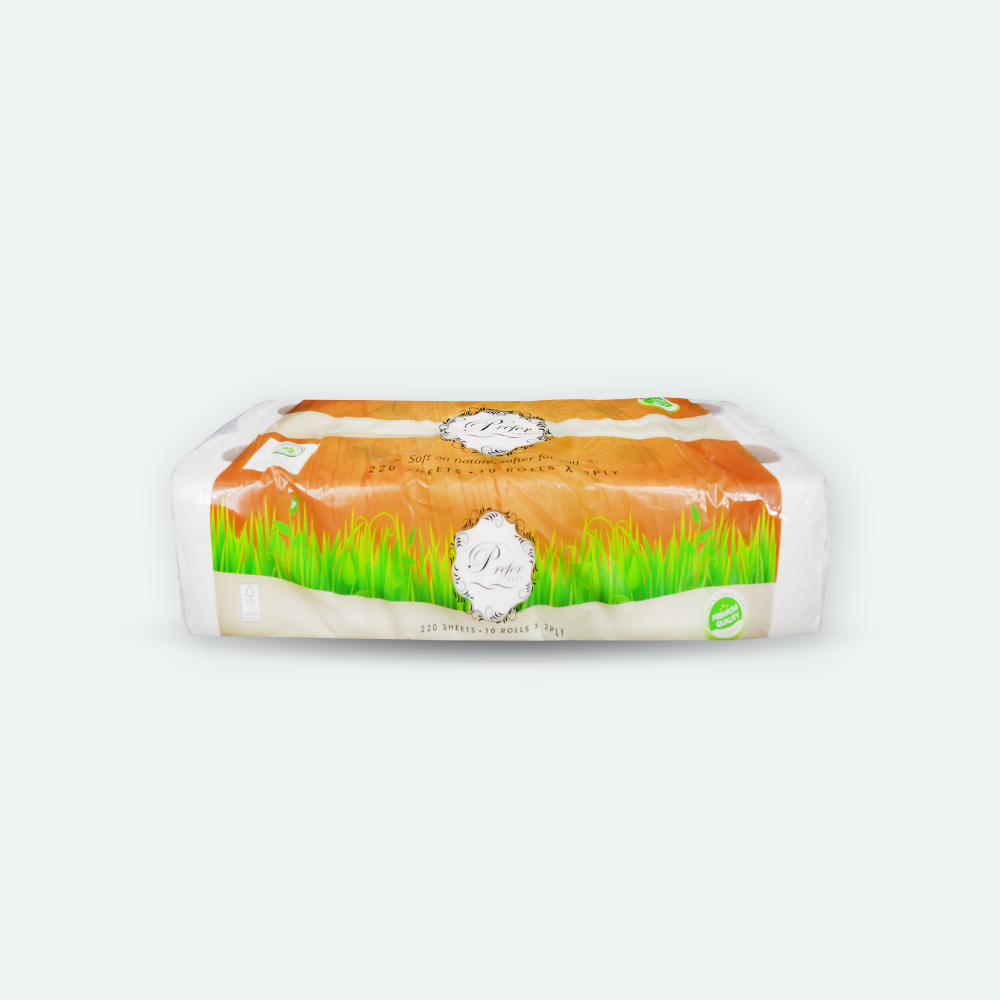 Prefer Bathroom Tissue - 2 Ply, 220 Sheets, 100% Virgin Pulp, 1 Packet